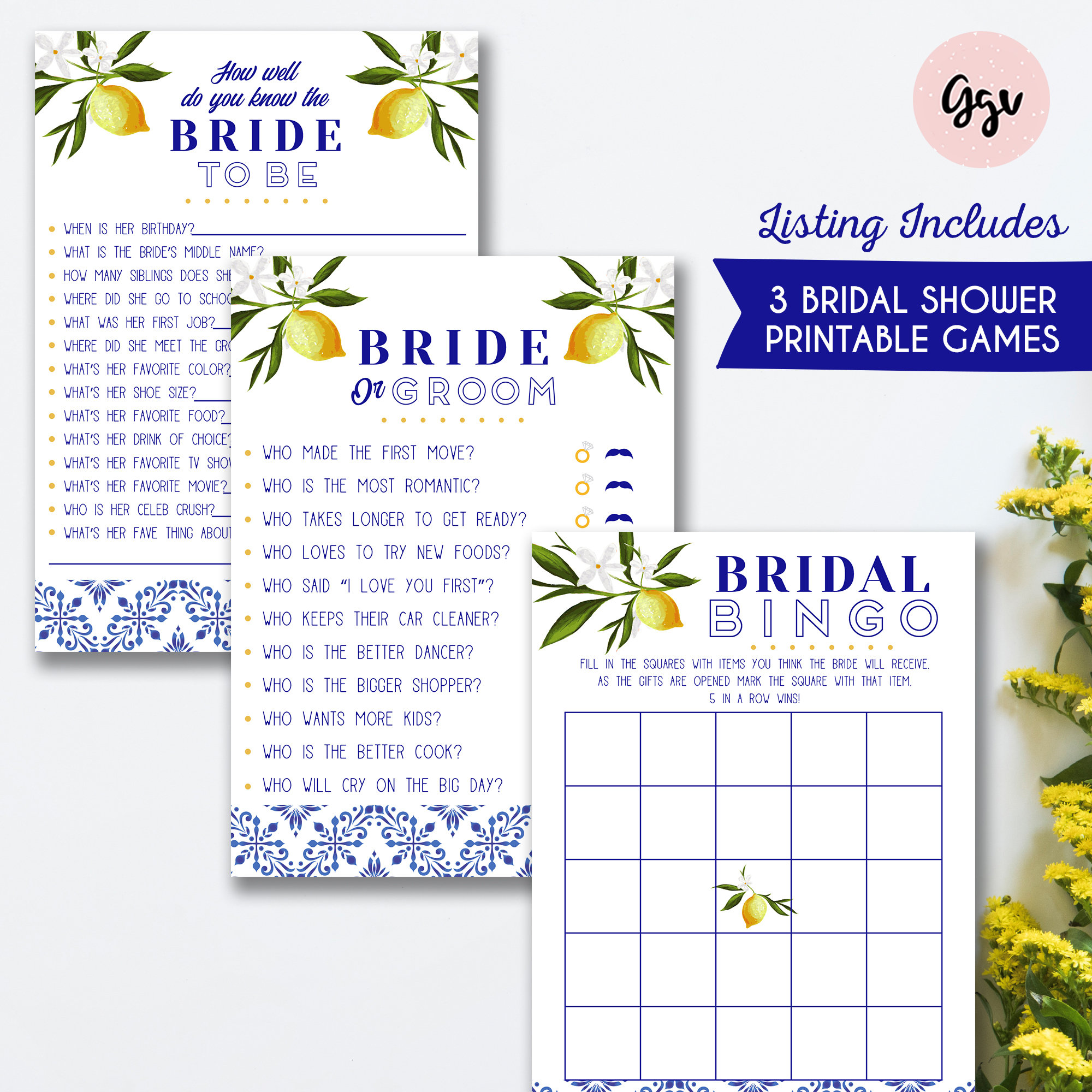 BRIDAL SHOWER printable GAMES shower games bundle instant | Etsy