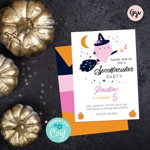 Halloween Spooktacular party invitation, pink ghost birthday invite, pink halloween birthday invitation, kids halloween party, PH1