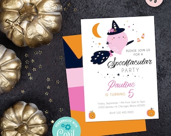 Pink Ghost Halloween Birthday Invitation: Spooktacular Party (Digital Download) PH1