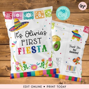 Editable Mexican Fiesta Chip Bag Wrapper, fiesta birthday favors, mexican favor bag snack, printable mexican fiesta favor label, MF01