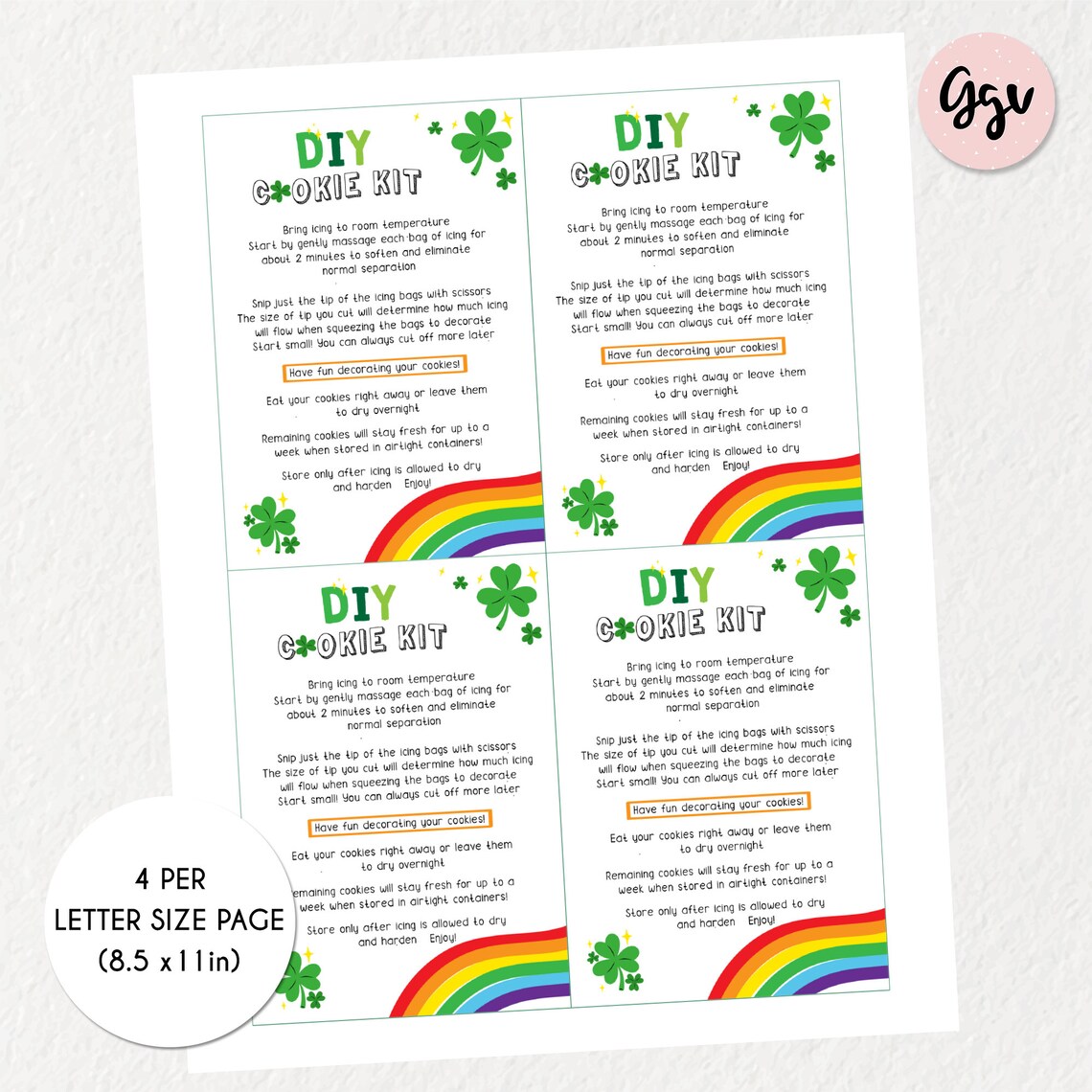 St Patricks Day Diy Cookie Kit Instruction Printable Card Etsy