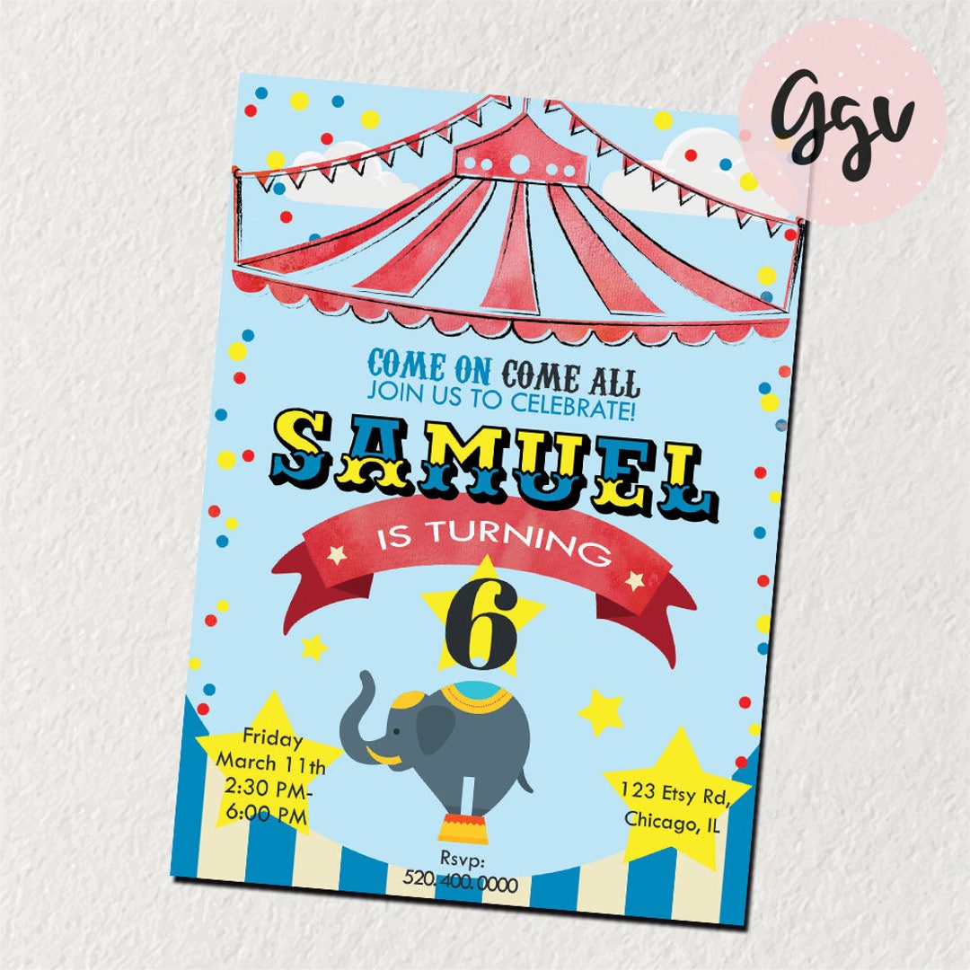 Circus Invitation, Circus Party, Circus Invite, Circus Birthday