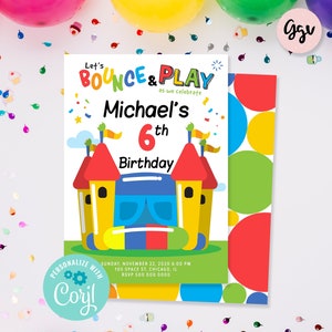 Editable Bounce House Birthday Invitation, jump birthday party invite, bounce kids invitation