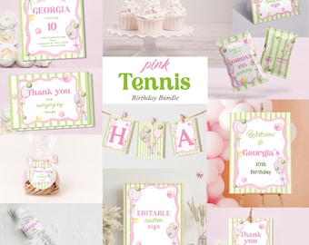 Pink Tennis Birthday Party Bundle: Sports Printable Decorations (Editable) TP2