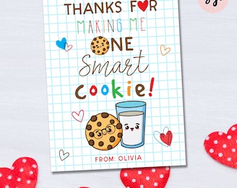Personalized Smart Cookie Valentine Card, Teacher Gift (Digital File)