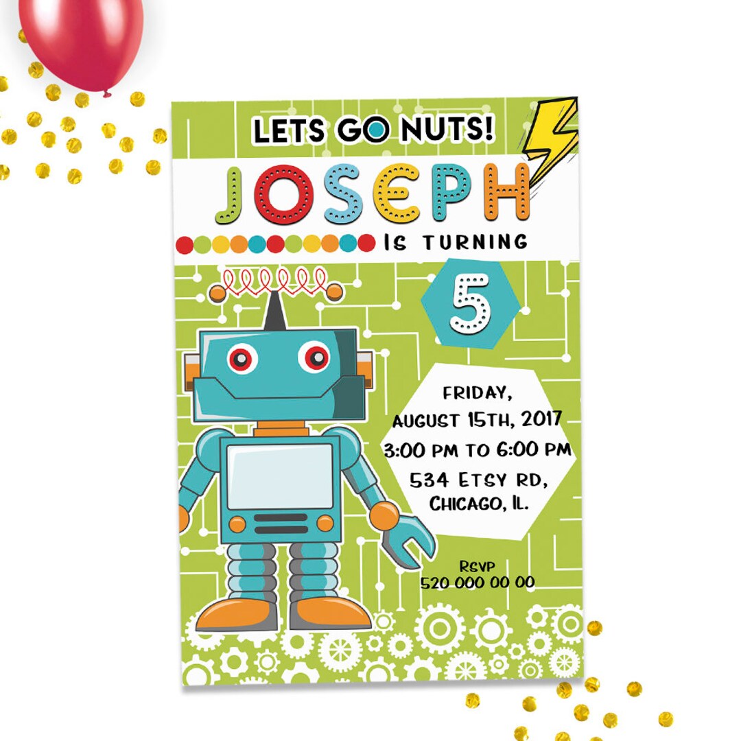 ROBOT INVITATION, Robot Party Invitation, Robot Party, Robot Invite, Robot Birthday, Robot ...