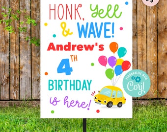 Happy birthday yard sign, honk it's my birthday, drive by birthday parade, digital file, birthday quarantine sign, social distancing