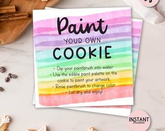 Paint Your Own Cookie Tag: PYO Cookie Instruction Printables (Instant Download)