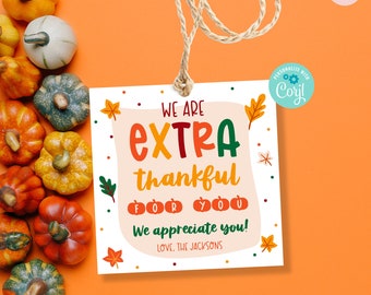 Plantilla de etiqueta de regalo de agradecimiento: Agradecimiento de otoño (Descarga digital editable) FPYO