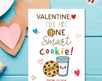 You are one smart cookie valentine's day tags, printable kids cookie valentine, valentine smart cookie tag, classroom valentine's day cards,