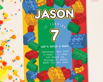 Building blocks invitation, building blocks party, editable building blocks invitation, colorful blocks birthday party invite, BB1