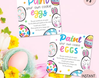 Paint your own cookie eggs easter printable tags, PYO eggs cookie instructions, PYO cookie eggs label, instant download easter cookie tag
