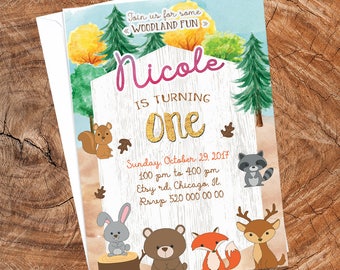 Woodland birthday invitation, forest invitation, woodland party, woodland animals, woodland invite, forest birthday invite, printable