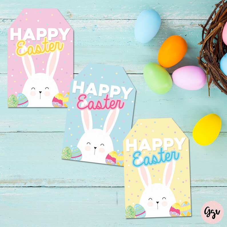 Printable Happy easter tags, bunny tags, easter printables, easter tags, happy easter, easter gift tags, instant download image 1