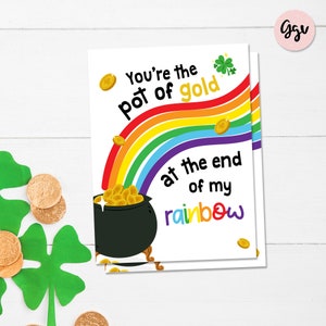 You&#39;re the pot of gold at the end of my rainbow printable tag, st patricks day gift tag, instant download