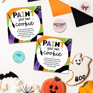 Paint your own cookie halloween tag, editable pyo cookie instructions, printable halloween cookie tag