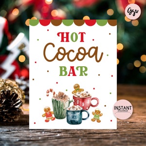 Hot cocoa bar printable sign, cookies and cocoa party decor, hot cocoa bar station, chocolate bar kit, hot cocoa mug sign