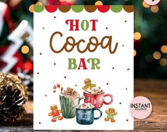 Hot cocoa bar printable sign, cookies and cocoa party decor, hot cocoa bar station, chocolate bar kit, hot cocoa mug sign