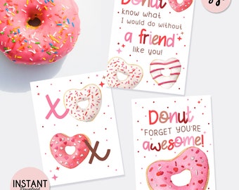 Donut valentine's day printable tags, heart shaped donuts tags, donut gift tags