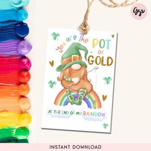 St. Patrick's day printable favor tag, Pot of gold treat tags, St. Patrick's instant download appreciation tags, leprechaun rainbow tags