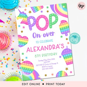Pastel Rainbow Pop It Birthday Invitation: Editable Fidget Toy Party (Digital)