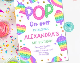 Pastel Rainbow Pop It Birthday Invitation: Editable Fidget Toy Party (Digital)