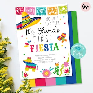 First Fiesta Invitation: Editable Mexican Theme Party (5x7") MF01