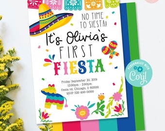 First Fiesta Invitation: Editable Mexican Theme Party (5x7") MF01