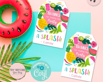 Tropical Pool Party Favor Tags: Editable Pineapple Design (Digital Download) TR01