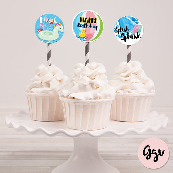 Pool Party Cupcake Toppers Pool Party Favors Pool Party Etsy