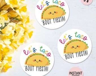 Let's taco bout fiesta favor tags, mexican fiesta printable stickers, taco gift tag, fiesta party favors, taco stickers, MF01