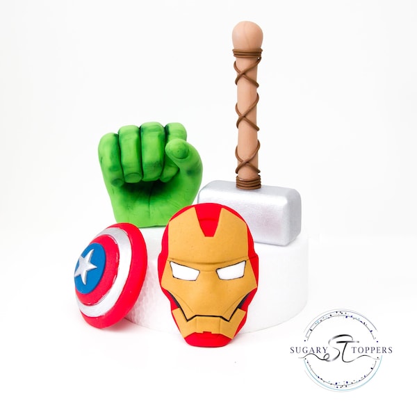 Avengers cake toppers iron man Thor Capitán América Hulk para decorar tortas de cumpleaños para niños hechos de fondant de pasta de azúcar