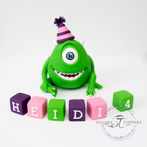 Personalised sugarpaste monster Mike Wazowski cake topper cake decorating birthday cakes