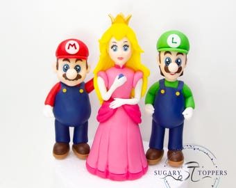 Mario Luigi Peach Cake Topper - Fondant Cake Decoration - Handmade [TYPE] Topper - Birthday Cake Decor - Made to Order - Personalised Topper