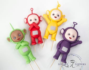 Teletubbies Cake Topper - Fondant Cake Decoration - Handmade cartoon Topper - Birthday Cake Decorating - Made to Order - Personalised Topper