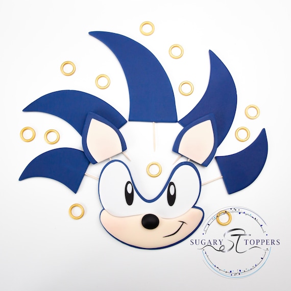 Super Sonic Face Cake Topper - Edible fondant Cake Decoration - Kids Birthday Cake - 2D Cake Decorating - made to order