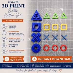 Set di taglia-fondente geometrico PS5, file STL 3MF, file per taglia-fondente per stampa 3D, strumenti per torte, decorazione di torte