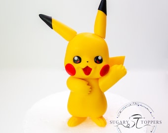 Pikachu Cake Topper - Fondant Cake Decoration - Handmade cartoon Topper - Birthday Cake Decorating - Made to Order Personalised Cake Topper