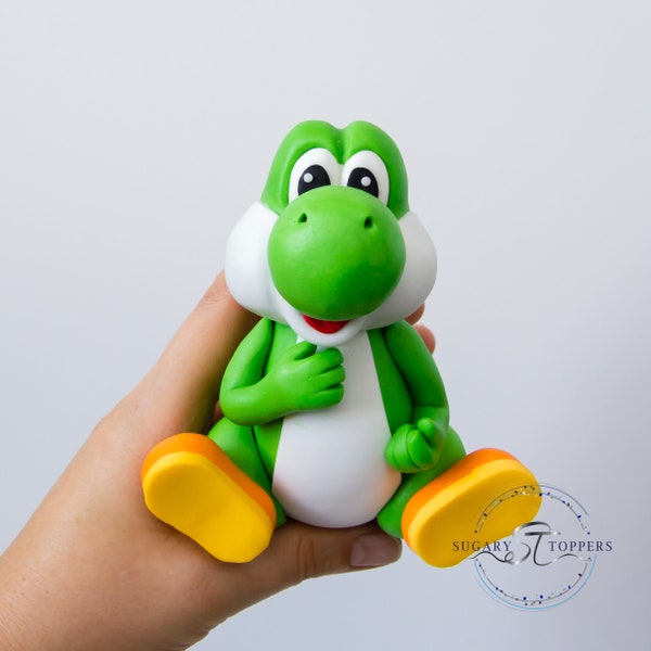 Super Mario Dino Yoshi cake topper for cake decorating birthday cake for kids made from sugarpaste fondant