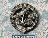CHOICE of ONE Early 19th or Late 18th Century Paste Jeweled NBS Small Button Silver Toned Metal Floral Design
