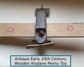 Unique and Hard to Find Early 20th Century Antique Penny Toy Wooden Airplane, Putz Scene