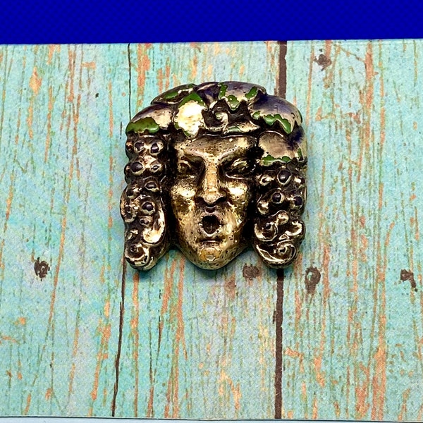 20th Century Plastic Head of Bacchus w/Gold Finish Button NBS Large