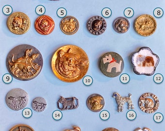 CHOICE of ONE Antique or Vintage Dog Button NBS Small Medium or Large Scotties Terriers Spaniel Todd Oldham Pekingnese Bull Dog Burwood