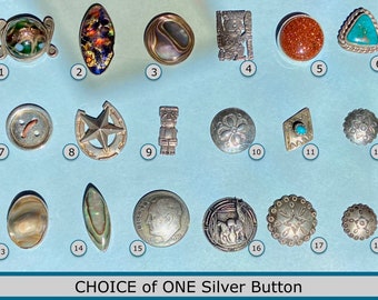 CHOICE of ONE Silver Button Mixed Ages NBS Small & Medium Peru Art Glass Pearl Turquoise Southwest Indian Bell Trading Post