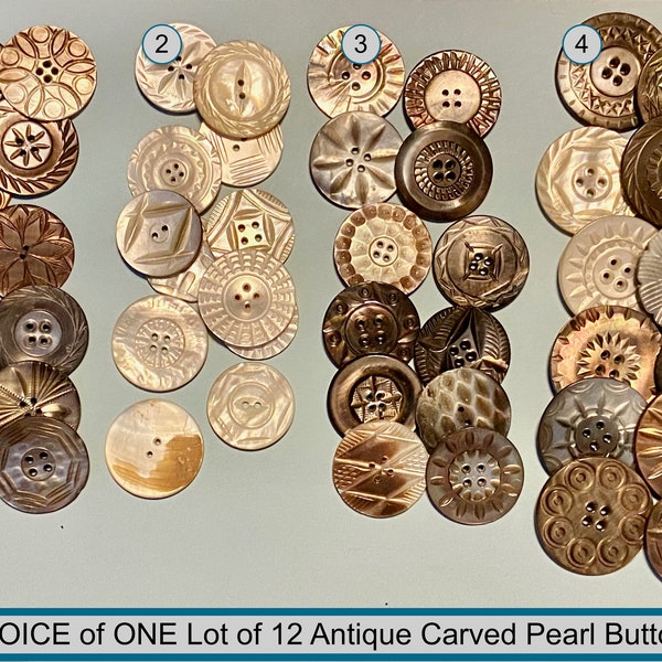 CHOICE of ONE Lot of 12 Antique Carved Pearl Buttons