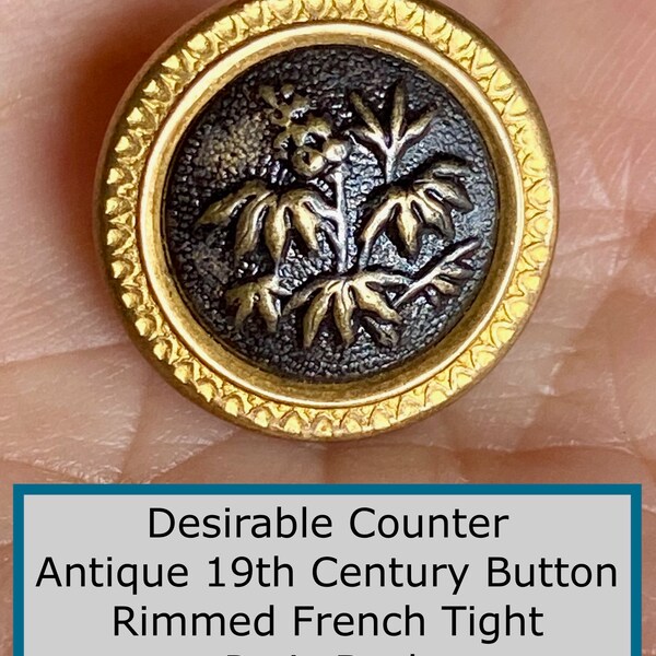 Desirable Counter 19th Century Rimmed French Tight Paris Back Button NBS Small Original Black Tint Old Store Stock