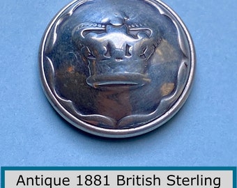 1892 British Sterling Silver Crown Button NBS Medium Made in Birmingham for Hawkes & Co London