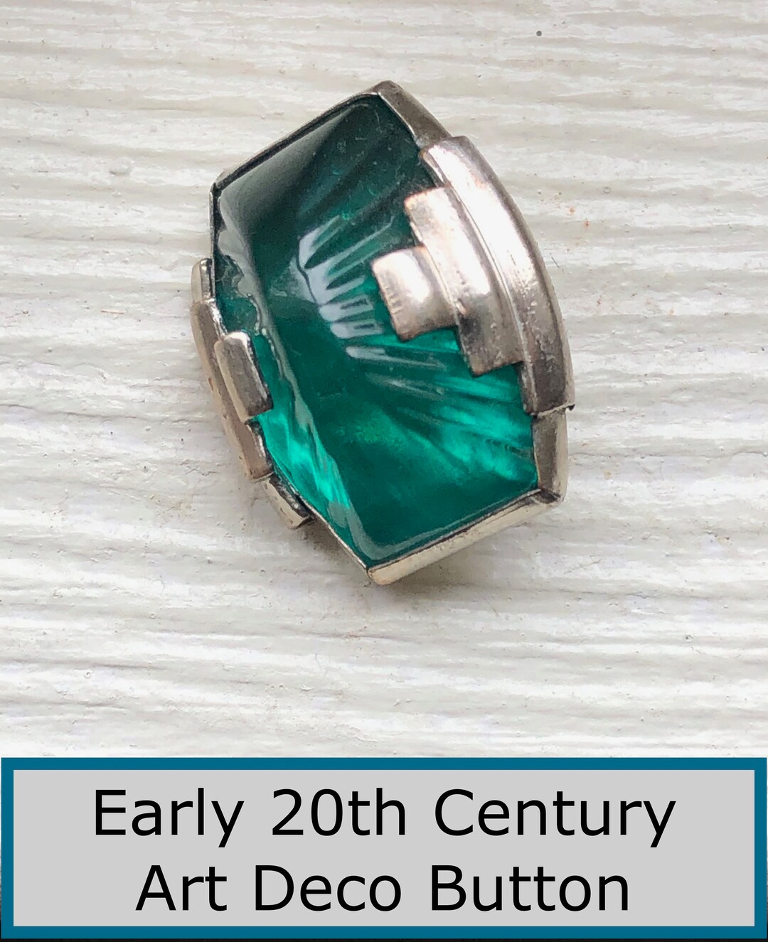 Deco Button Antique Art Deco Button NBS Medium Green Glass W/ray Design Silver ...