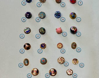 CHOICE of ONE Antique 19th Century NBS Diminutive Button 3/8&quot; or Smaller Enamel Saphiret Turquoise Matrix Art Victorian Glass Waistcoat