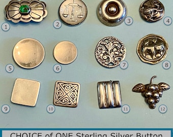 CHOICE of ONE Sterling Silver Button NBS Medium or Small Mexican British Sterling Flowers Libra Scales Fowl Lion Grapes Indian Concho